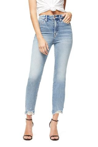 Good Curve Fray Hem Blue313 Flared Ripped Jeans, Size 2 | Good American