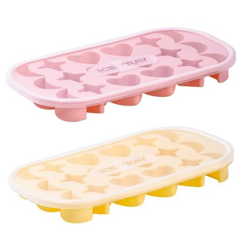 2 Pcs Silicone Ice Cube Tray Mold, Moon Stars and Heart Ice Cube Tray Silicone Molds Silicone Ice Cube Tray with Lid for Ice Cubes, Gelatine, Chocolate, Baking and Candy | Amazon (US)