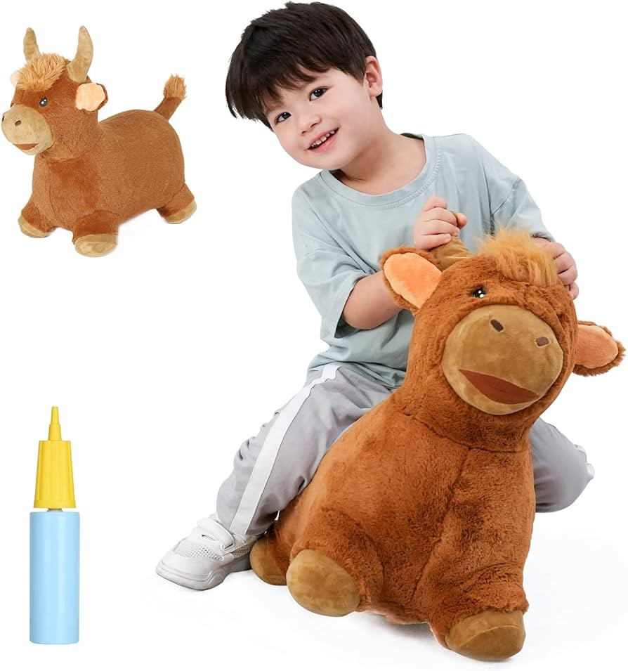 INPANY Bouncy Bull Hopping Toys - Toddler Brown Plush Cow Hopper, Kids Inflatable Farm Animal Hop... | Amazon (US)