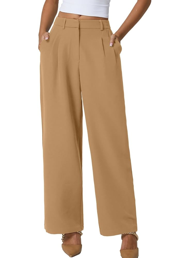 QINSEN Wide Leg Dress Pants for Women High Waisted Wrinkle Free Work Pants with Pockets Casual Sl... | Amazon (US)