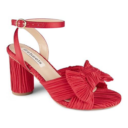 Zzheels Women's Bow Knot Heeled Sandals Open Toe High Block Ankle Strap Chunky Heels Bride Wedding Shoes Red US6.5 | Amazon (US)