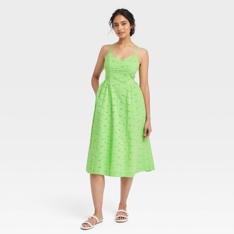 Women's Eyelet Midi Sundress - A New Day™ Green XL | Target
