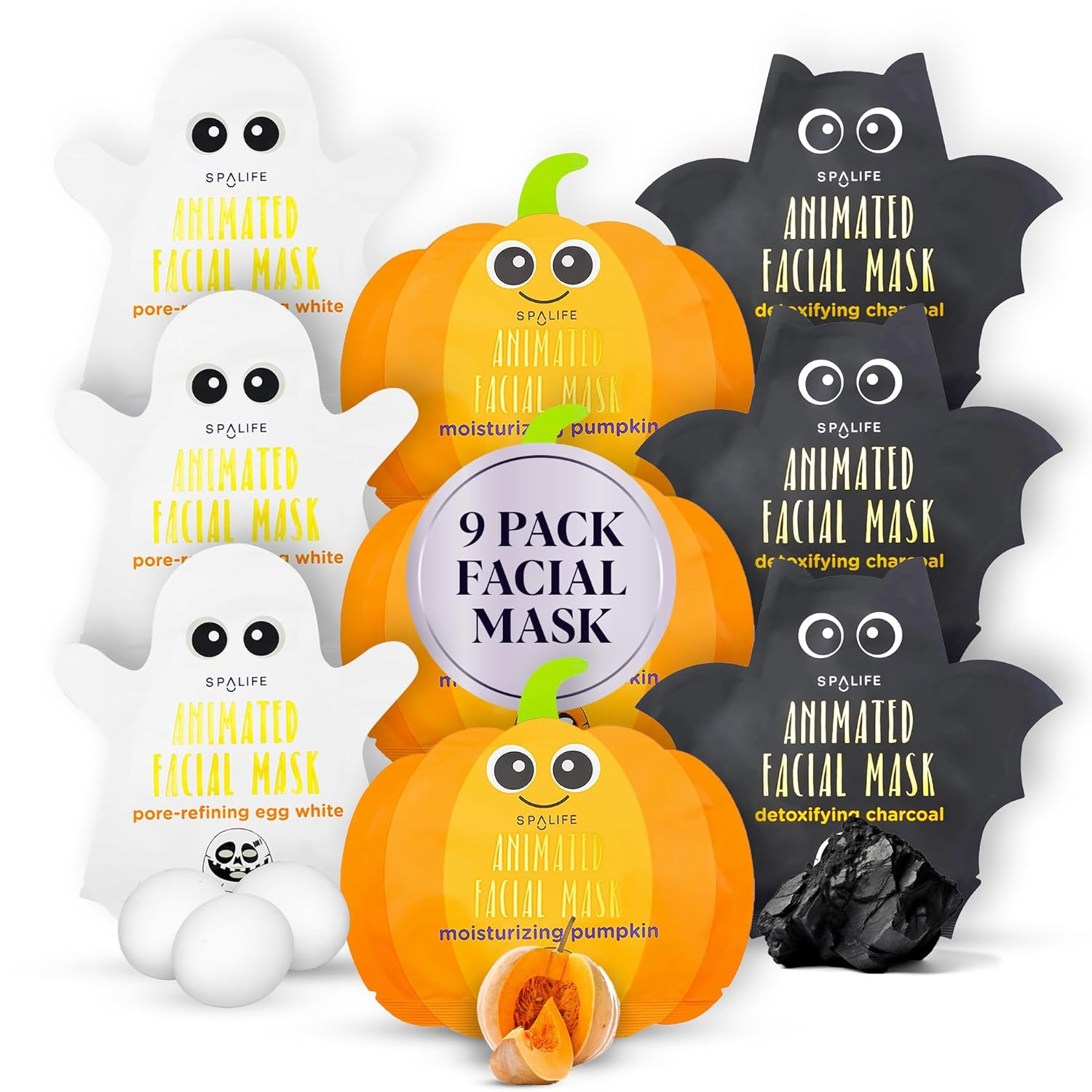 SpaLife Facial Mask Sheet Bundle - Pumpkin, Ghost, Bat - Halloween Character Mask Bundle - Face Masks for Skin Care - Moisturizing Sheet Face Masks - Skincare Pack for Women - Spa Beauty Masks | Amazon (US)