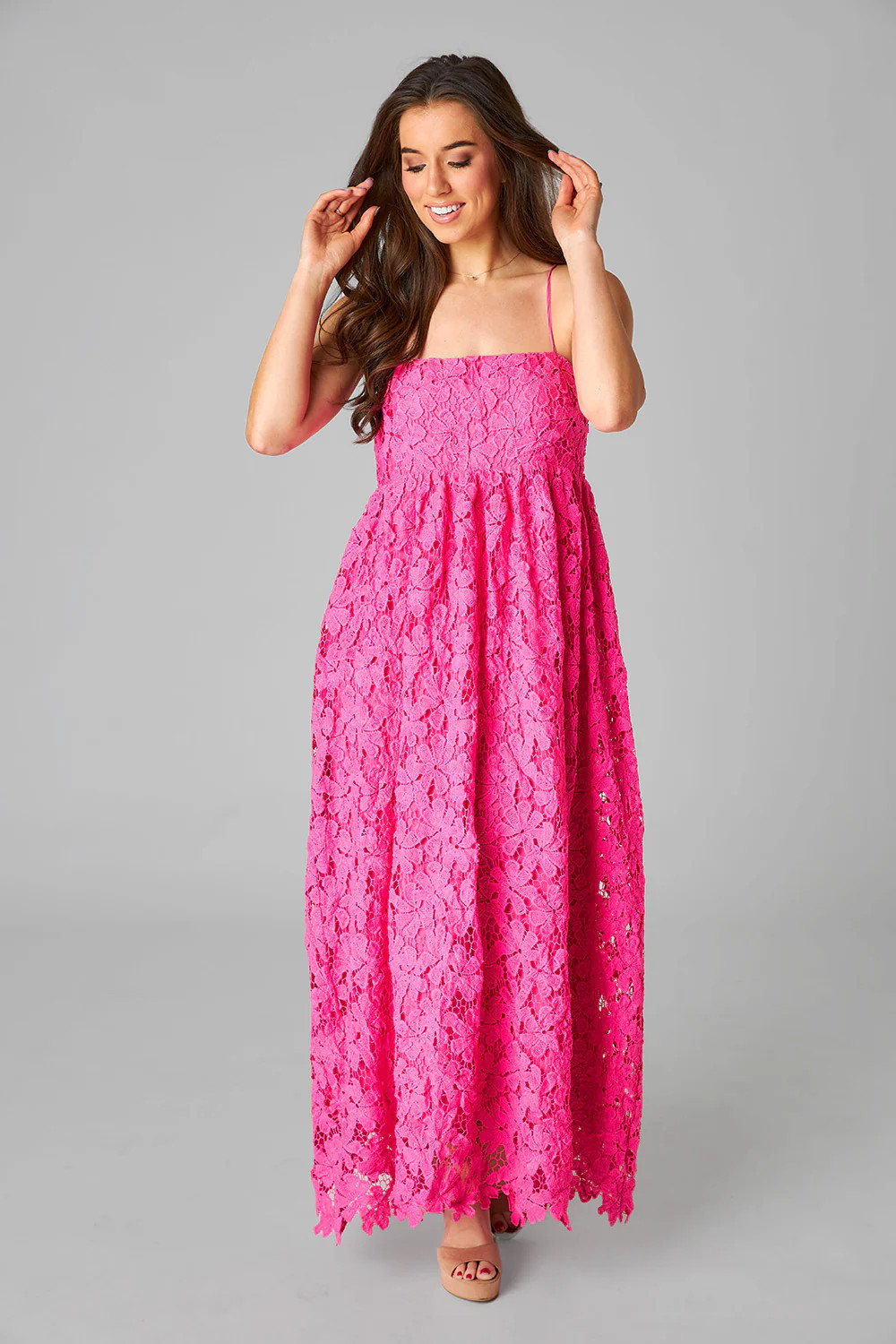 BuddyLove | Tiana Lace Midi Dress | Hot Pink | BuddyLove