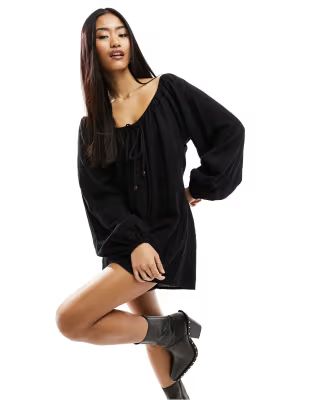 ASOS DESIGN long sleeve romper playsuit with bead detailing in black | ASOS | ASOS (Global)