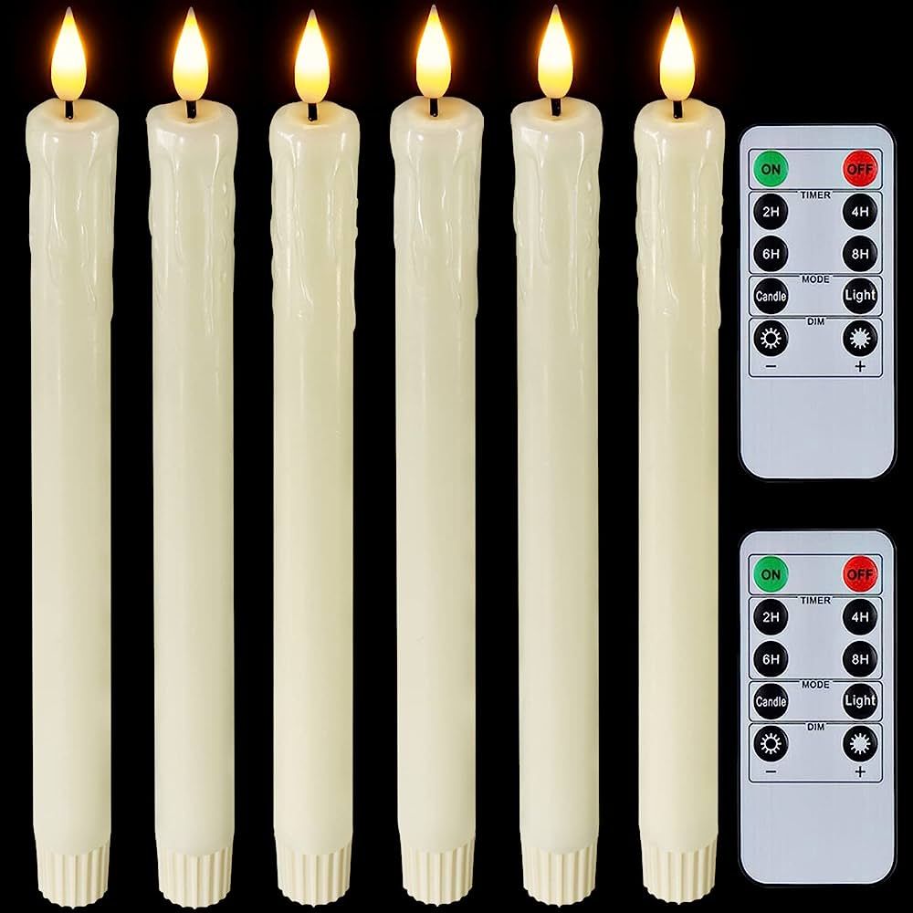 Homemory Real Wax LED Flameless Taper Candles with Remote Timer, 9.6 Inches Ivory Candlesticks, D... | Amazon (US)