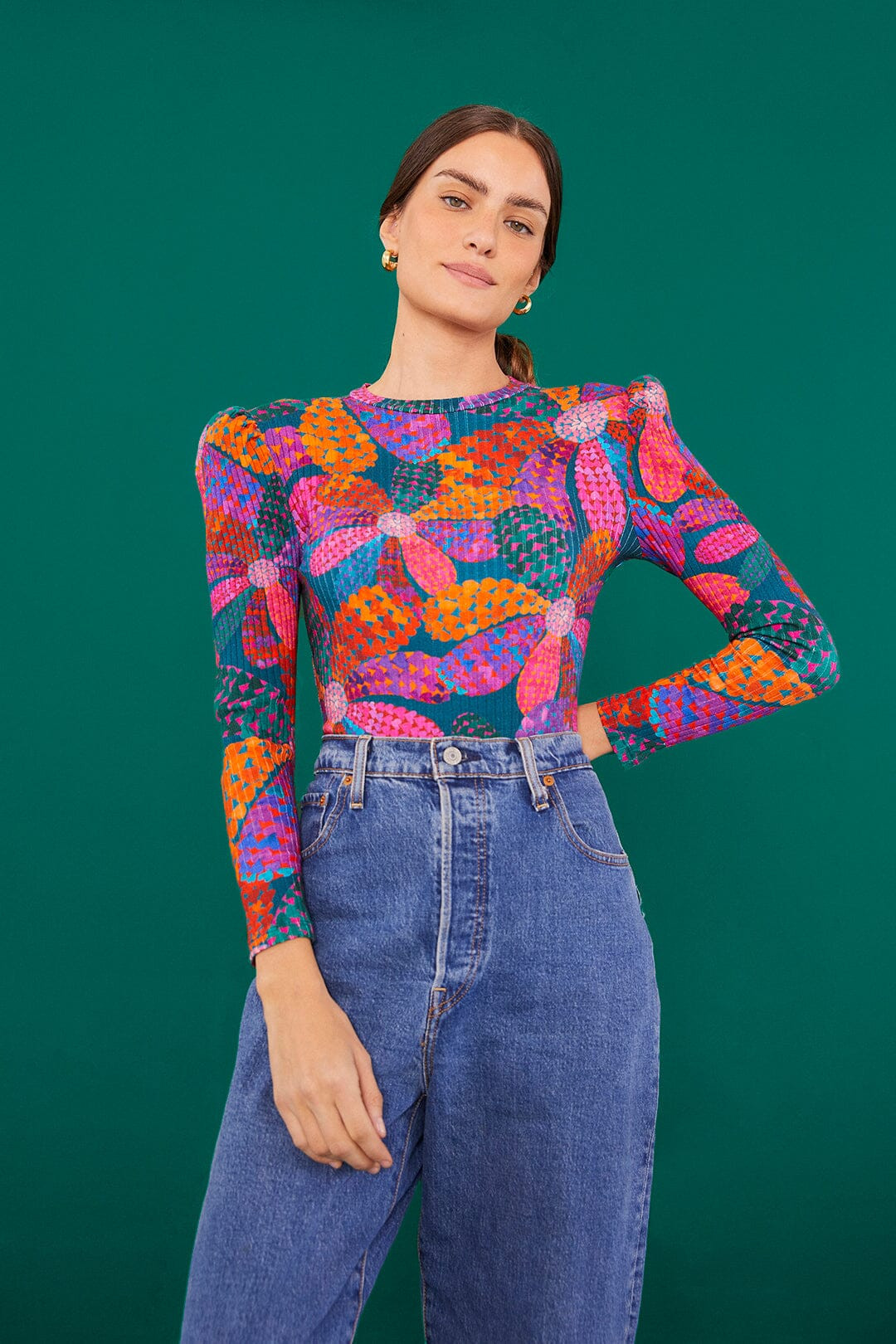 Teal Heart Daisy Organic Cotton Bodysuit | FarmRio (US)