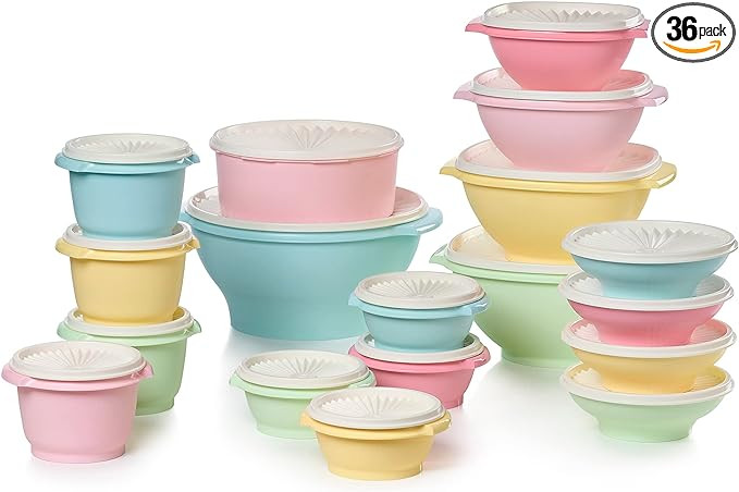 Tupperware Heritage Collection, 36 Piece Food Storage Container Set in Vintage Colors, Dishwasher... | Amazon (US)