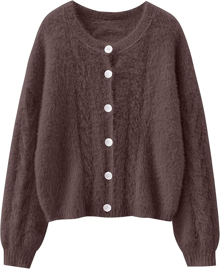 ANRABESS Women's Fuzzy Knit Cardigan Sweater Fluffy Warm Cropped Jackets Coat Cute Cozy 2024 Fall... | Amazon (US)