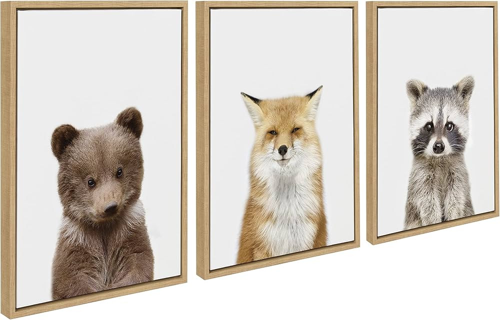 Kate and Laurel Sylvie Studio Bear, Studio Fox and Studio Raccoon Framed Canvas Wall Art by Amy P... | Amazon (US)