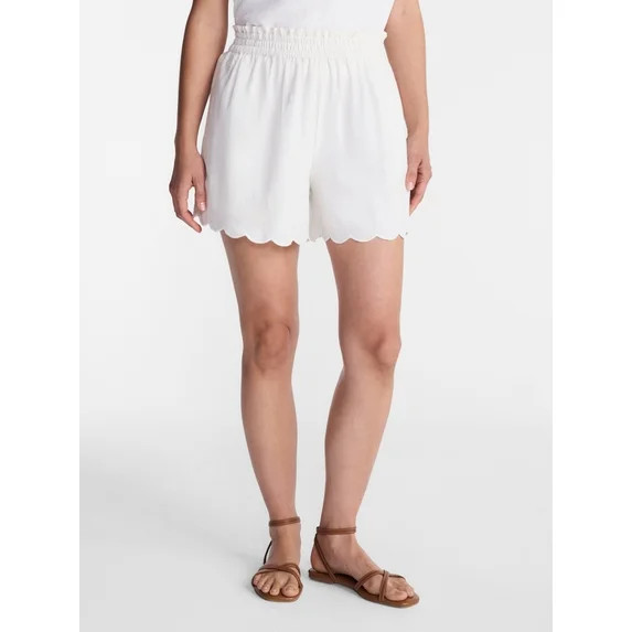 Time and Tru Women's Linen Blend Shorts with Scalloped Hem, Sizes XS-XXXL | Walmart (US)