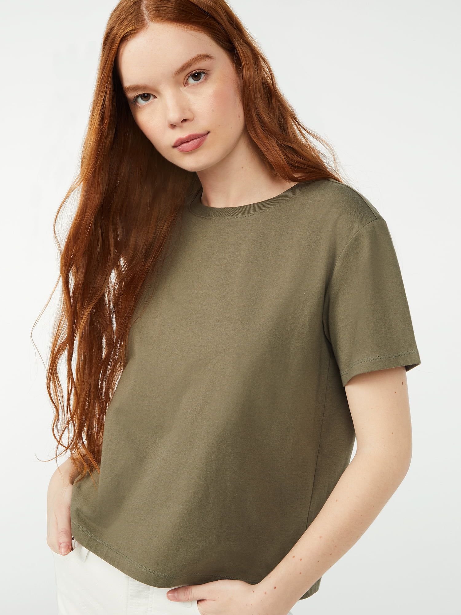 Free Assembly Women's Cropped Boxy T-Shirt with Short Sleeves | Walmart (US)