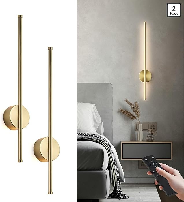 Battery Operated Modern Wall Sconces, Dimmable Wireless Wall Light Set of Two with Remote Control... | Amazon (US)