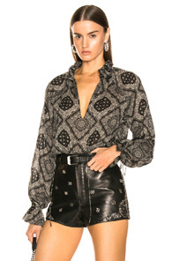 Saint Laurent Bandana Top in Black,Gray,Paisley | FWRD 
