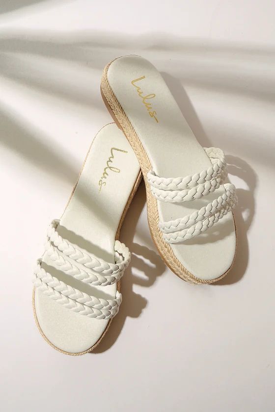 Irisay White Raffia Flatform Espadrille Slide Sandals | Lulus (US)