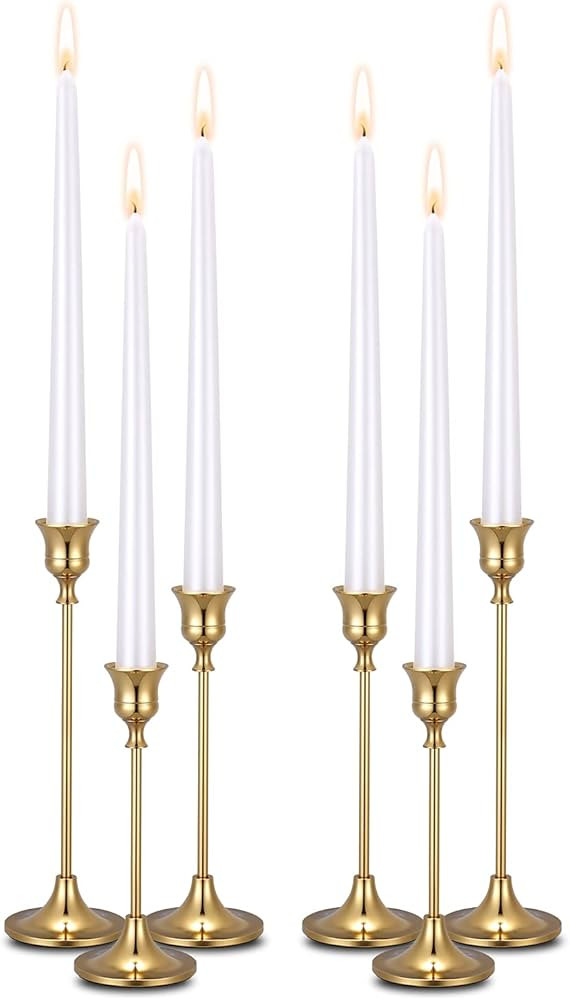 Rozrety Gold Candle Holders Gold Candlestick Holder for Taper Candles - Set of 6 Candle Sticks Ho... | Amazon (US)