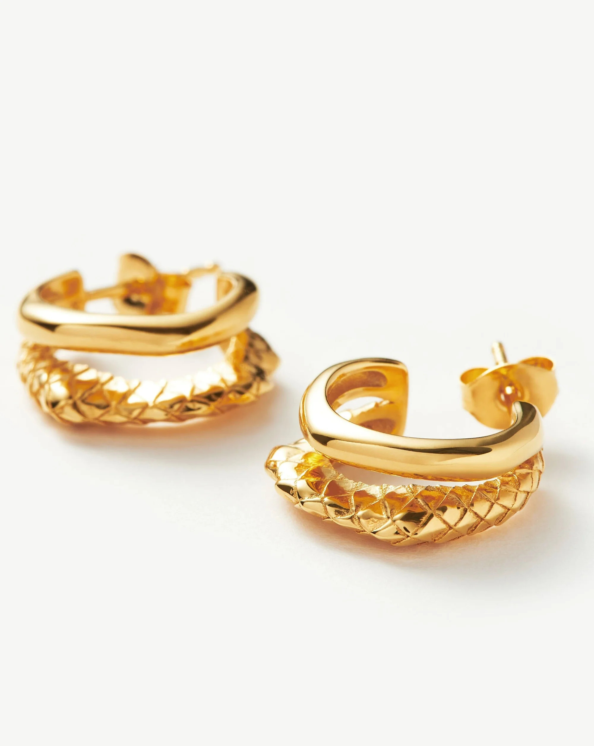 Serpent Textured Double Mini Hoop Earrings | 18ct Gold Plated Vermeil | Missoma