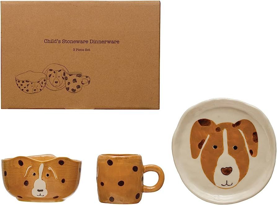 Creative Co-Op Child's Stoneware Dinnerware with Painted Dogs, Boxed Set of 3 Pieces Plate Set, M... | Amazon (US)