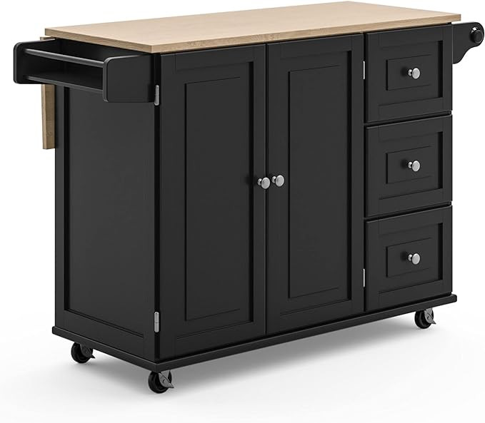 Homestyles Dolly Madison Black Mobile Kitchen Island Cart with Wood Drop Leaf Breakfast Bar | Amazon (US)