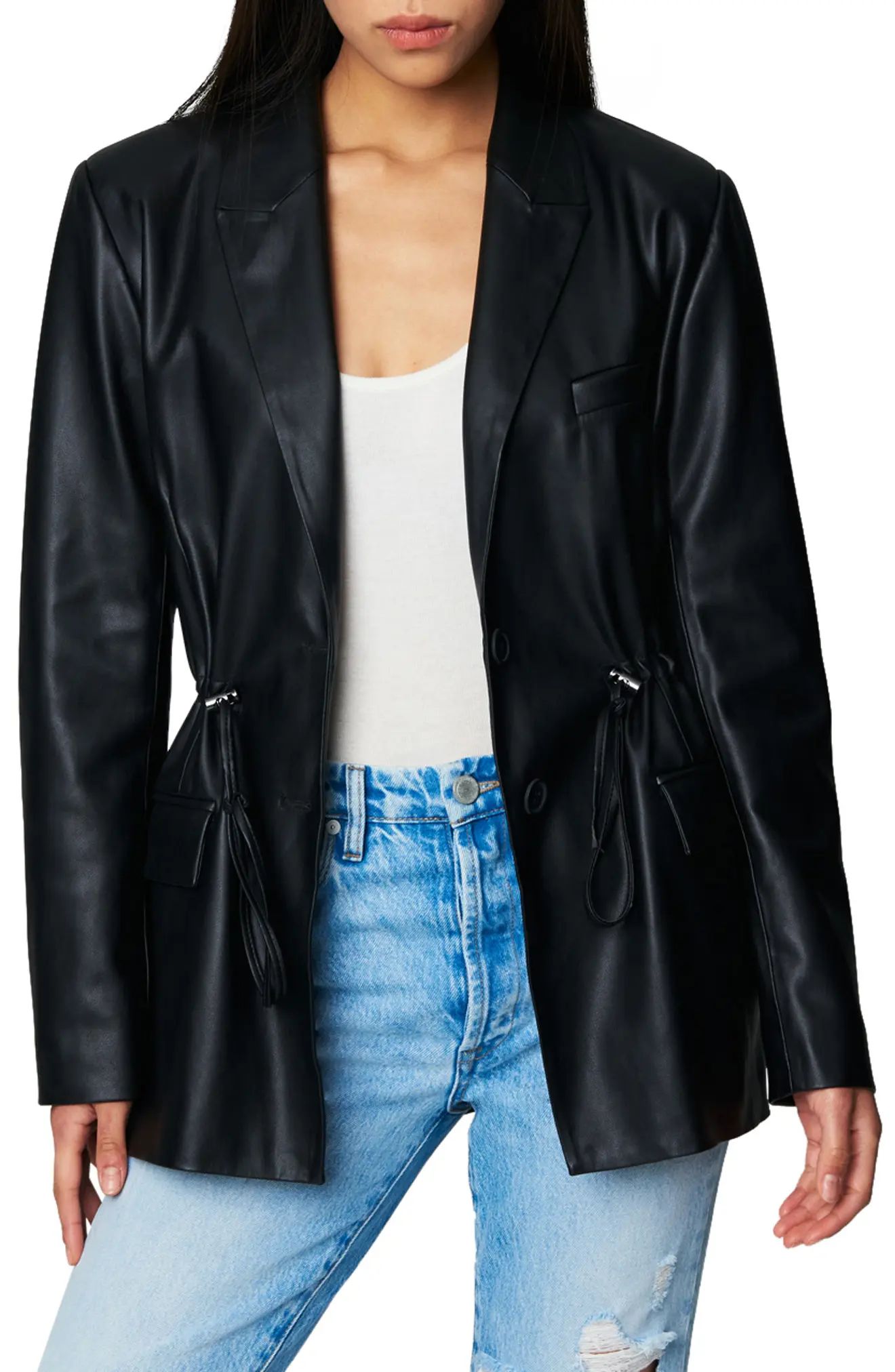 BLANKNYC Drawcord Waist Faux Leather Blazer, Size Small in Best Shot at Nordstrom | Nordstrom