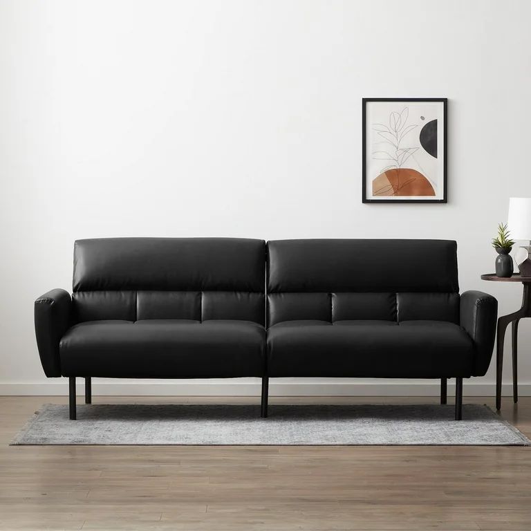 Mayview Sofa Bed with Box Tufting and Removable Arms, Black Faux Leather | Walmart (US)