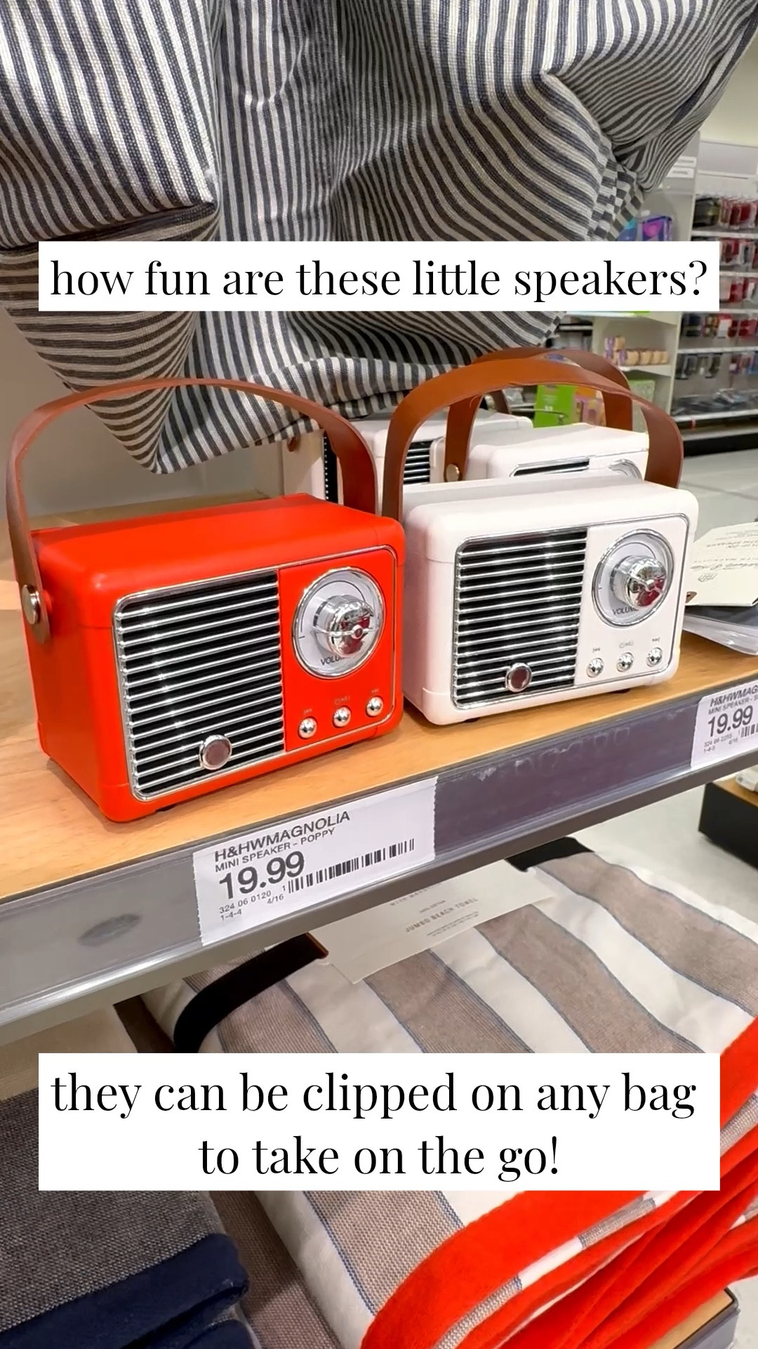 Hearth and Hand with Magnolia mini speakers for summer! These can be clipped onto any beach bag or pool bag for the perfect summer vibe. So cute! 

#LTKMothersDay #LTKTravel #LTKKids