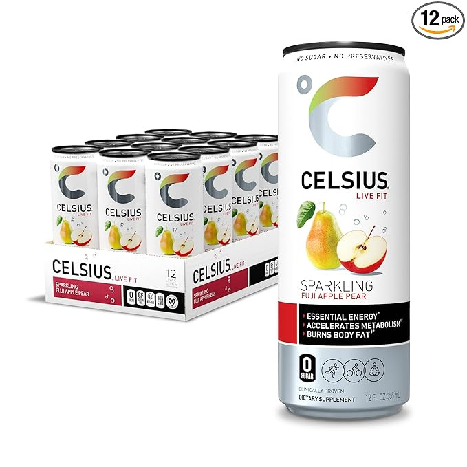 CELSIUS Sparkling Fuji Apple Pear, Functional Essential Energy Drink 12 Fl Oz (Pack of 12) | Amazon (US)