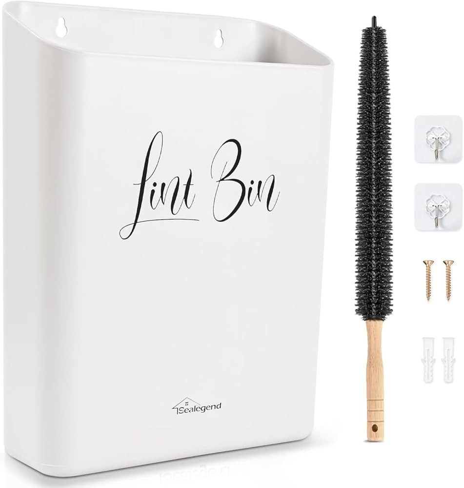 Sealegend Magnetic Lint Bin for Laundry Room with Dryer Lint Brush, Wall Mounted Trash Can Space-... | Amazon (US)