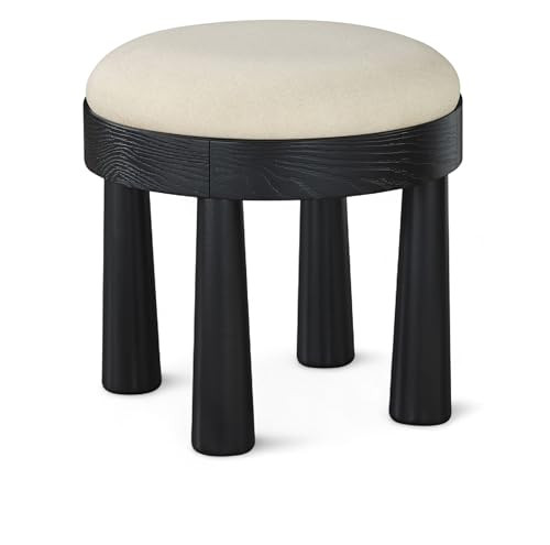 Meridian Furniture 22068Cream Larea Collection Art Deco Ottoman with Rich Cream Linen Textured Fabric, Black Finish, Solid Wood, Oak Veneer, 19" W x 19" D x 19" H, Cream | Amazon (US)