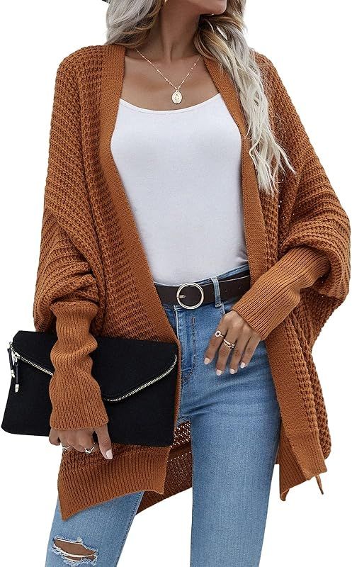 Womens Loose Knit Cardigan Sweaters Oversized Open Front Cable Chunky Cardigans Casual Wrap Batwi... | Amazon (US)