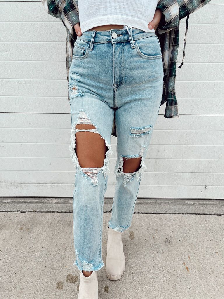 Gracie Light Wash Straight Jeans | She Is Boutique