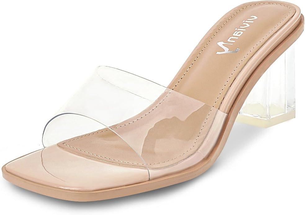 vivianly Women's Low Block Heels Sandal Square Open Toe Chunky High Heels Slip on Heeled Sandals ... | Amazon (US)