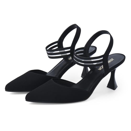 JENN ARDOR Women's Closed Toe Kitten Heels SlingBack Pumps Elastic Ankle Strap Sandals Pointed Toe Wedding Prom Dress Shoes | Amazon (US)