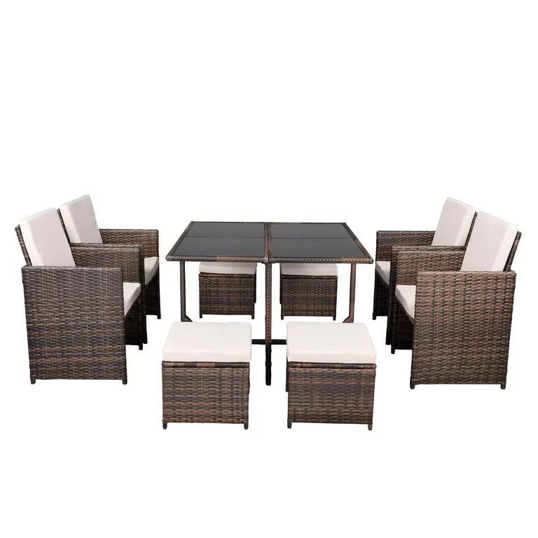 Winado 9PCS Patio Rattan Dining Set Cushioned Chairs | Walmart (US)