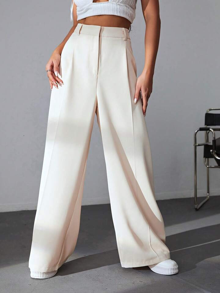 SHEIN EZwear Solid Wide Leg Pants | SHEIN
