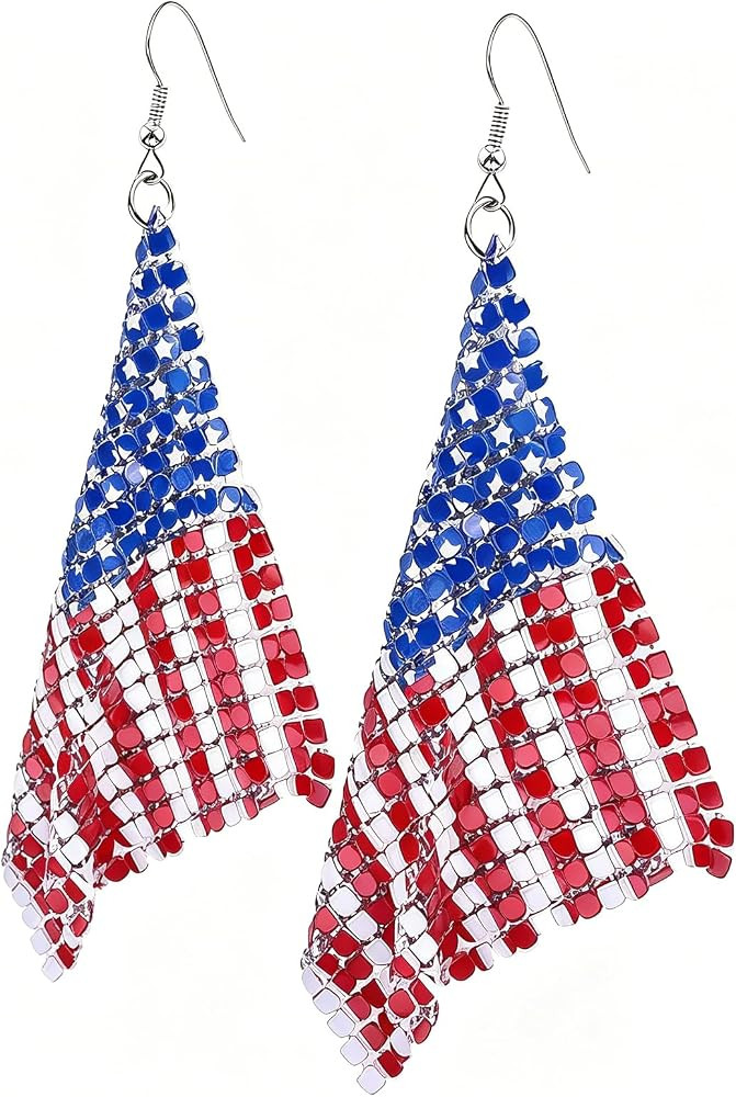 4th of July Patriotic Earrings - Red White Blue American Flag Drop Dangle Earring, USA Independen... | Amazon (US)