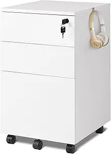 DEVAISE 3 Drawer Rolling File Cabinet with Lock, Wood Under Desk Filing Cabinet fits Letter/Legal... | Amazon (US)
