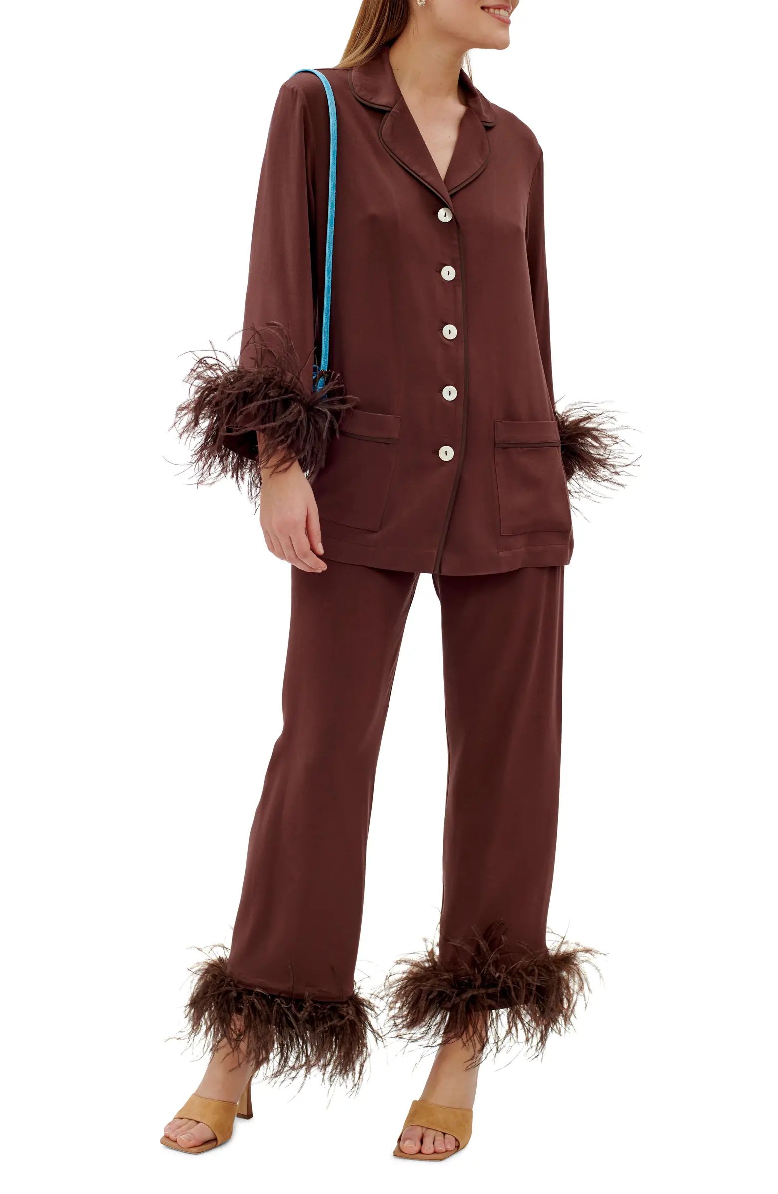 Sleeper Party Pajamas with Detachable Ostrich Feather Trim | Nordstrom | Nordstrom