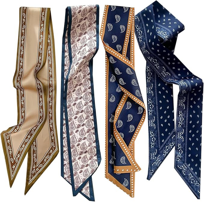 4 Pcs Bag Handbag Handle Ribbon Hair Head Band Neck Scarf For Hair Fashion Skinny Scarves For Wom... | Amazon (US)