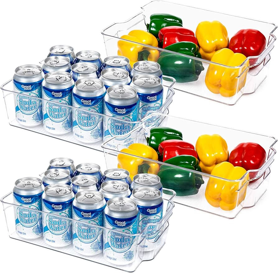 HOOJO Refrigerator Organizer Bins - 4pcs Clear Plastic Bins For Fridge, Freezer, Kitchen Cabinet,... | Amazon (US)