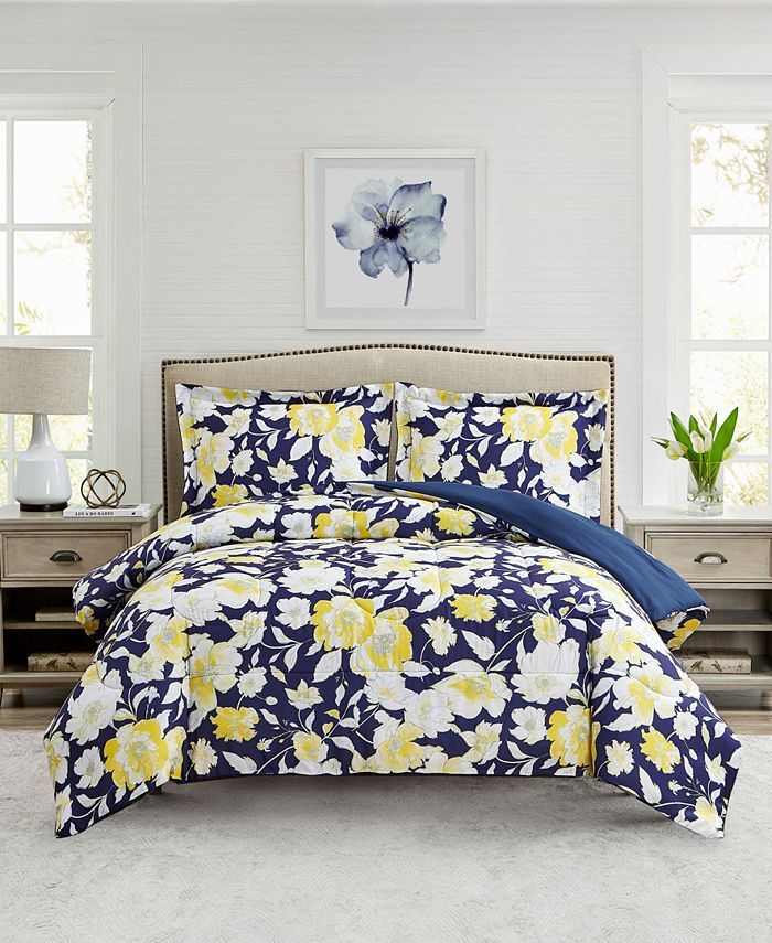 Mytex Aster Floral 3-Pc. Reversible Full/Queen Comforter Set, Created for Macy's & Reviews - Comf... | Macys (US)