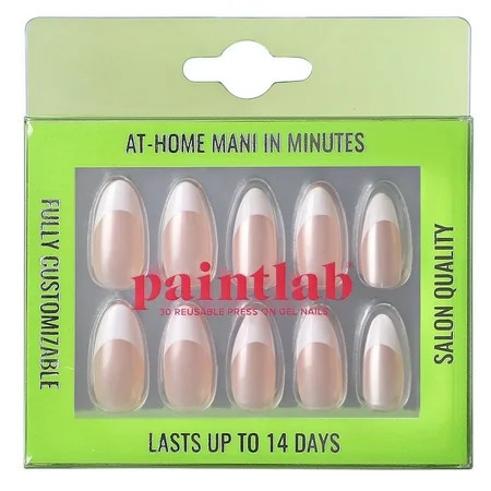 PaintLab Medium Almond Press on False Nails, French Chrome, White French Tip, 30 Count | Walmart (US)