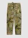 Reiss | NYBG Linen Floral Tapered Trousers in Khaki | Reiss DE