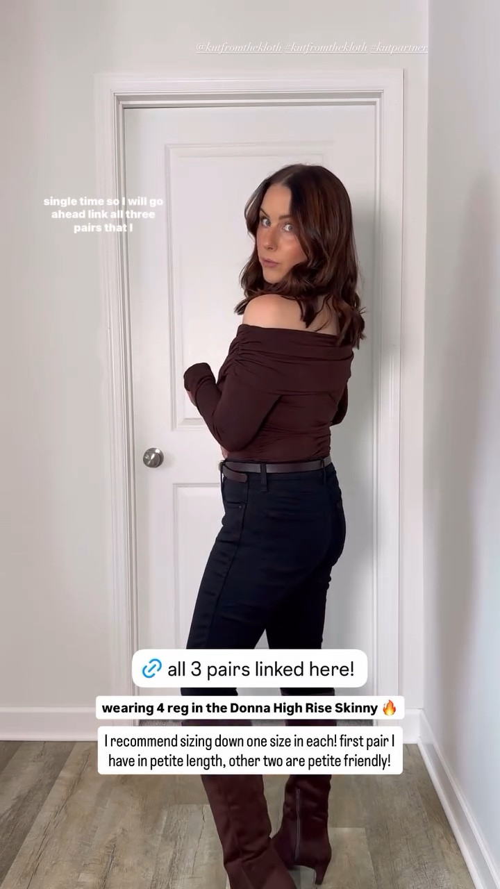 kutfromthekloth wearing 4 reg in the Donna High Rise Skinny 🔥 I recommend sizing down one size in each! first pair I have in petite length, other two are petite friendly!

#LTKPetite #LTKFindsUnder100 #LTKSeasonal