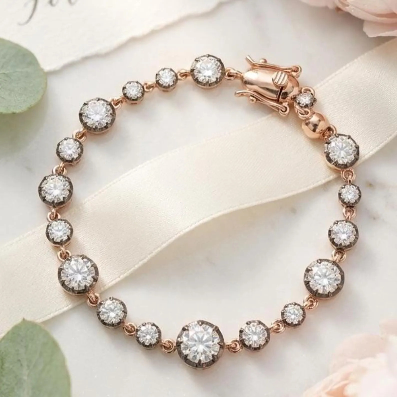 Georgian Moissanite Tennis Bracelet | Blackened Gold, Antique Style - Etsy | Etsy (Global)