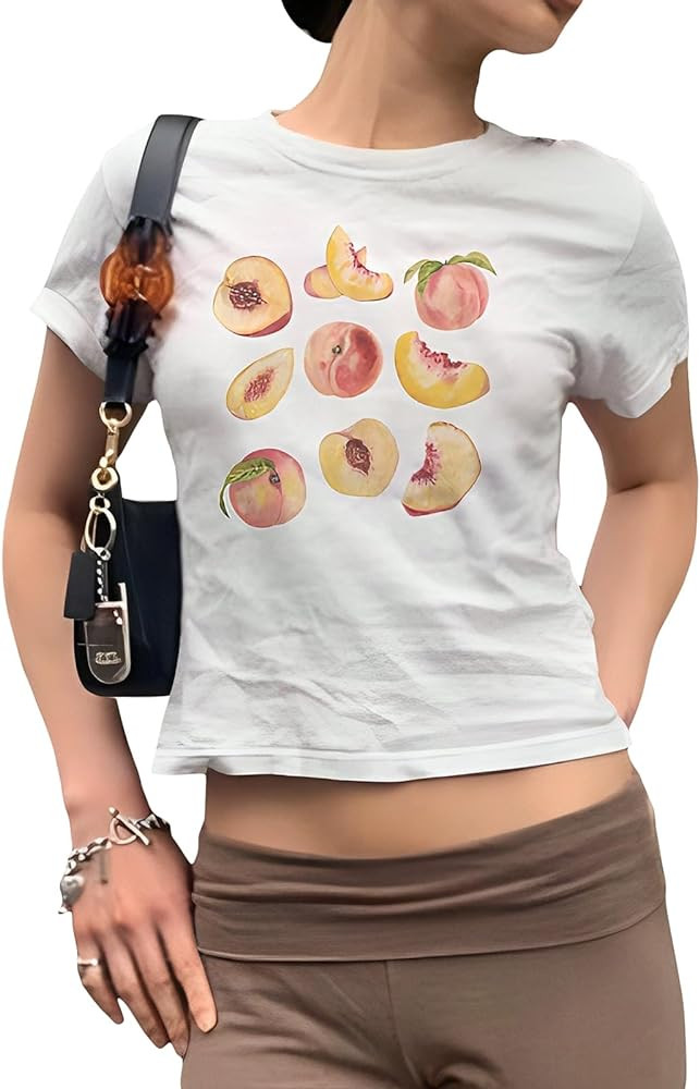Women Graphic Baby Tees Vintage Cute Aesthetic Tops Y2K Fruit Printed 90s Crop Top Summer Cropped... | Amazon (US)