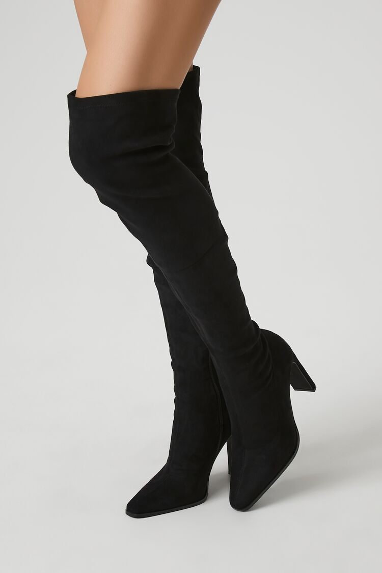 Women's Over-the-Knee Block Heel Boots in Black, 6 | Forever 21 (US)