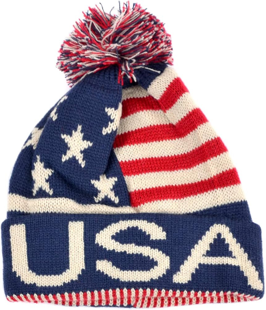 USA Winter Hat - Knit, Cuffed Beanie with Pom Pom, USA Flag Design, Warm Fun for Cold Days | Amazon (US)