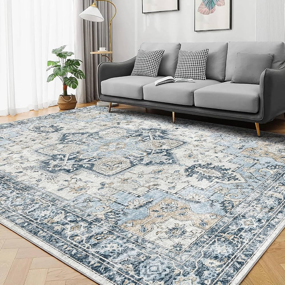 GENIMO 8x10 Area Rugs for Living Room, Machine Washable Non Slip Vintage Retro Rugs, Low Pile Lig... | Amazon (US)