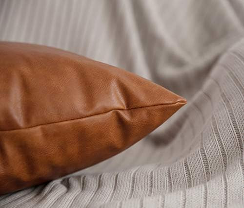 HOMFINER Faux Leather Throw Pillow Covers, 18 x 18 inch Set of 2 Thick Cognac Brown Modern Solid ... | Amazon (US)